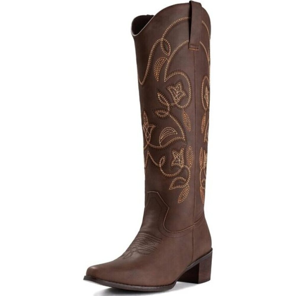 ⭐ IUV Women's Cowboy Boots | Western Pointy Toe Mid-Calf Cowgirl Boots